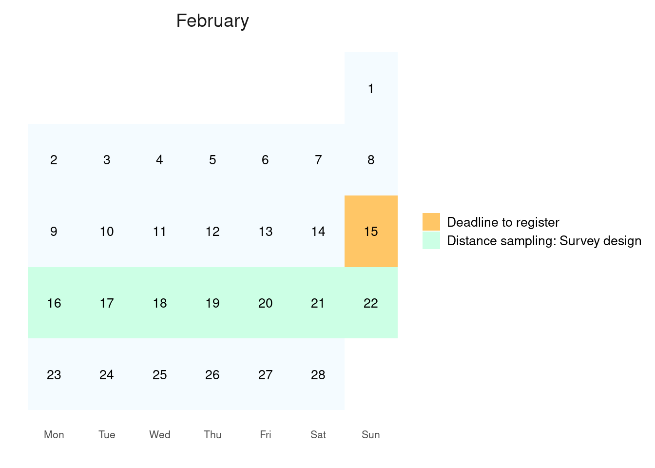 A calendar showing the course dates