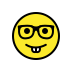Emoji of a nerd face with glasses